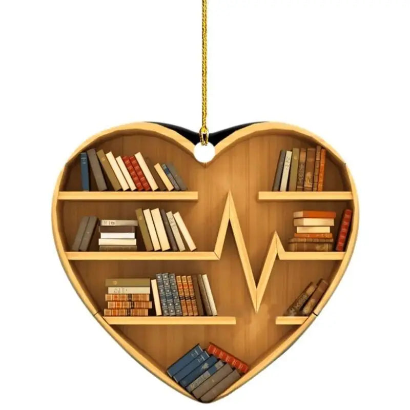 Book Lover Bookshelf Heart Ornament Gift for Readers