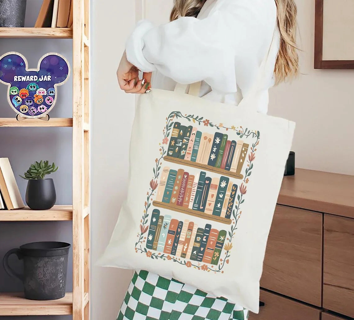 Floral Book Lover Canvas Tote Bag