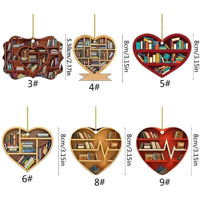 Book Lover Bookshelf Heart Ornament Gift for Readers