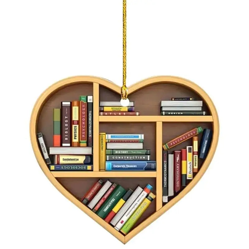 Book Lover Bookshelf Heart Ornament Gift for Readers