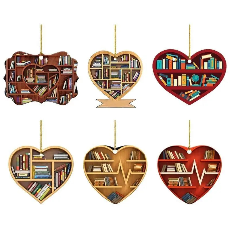 Book Lover Bookshelf Heart Ornament Gift for Readers