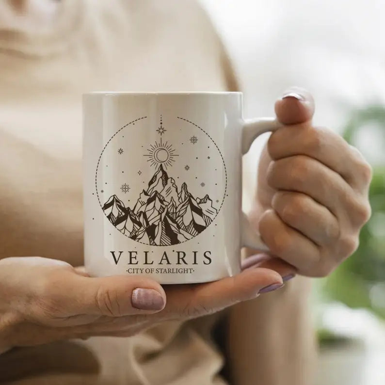 Fantasy Bookish Mug – Celestial Mountain Coffee Cup for Readers & Romantasy Lovers
