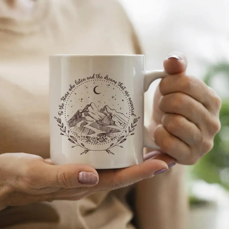 Fantasy Bookish Mug – Celestial Mountain Coffee Cup for Readers & Romantasy Lovers
