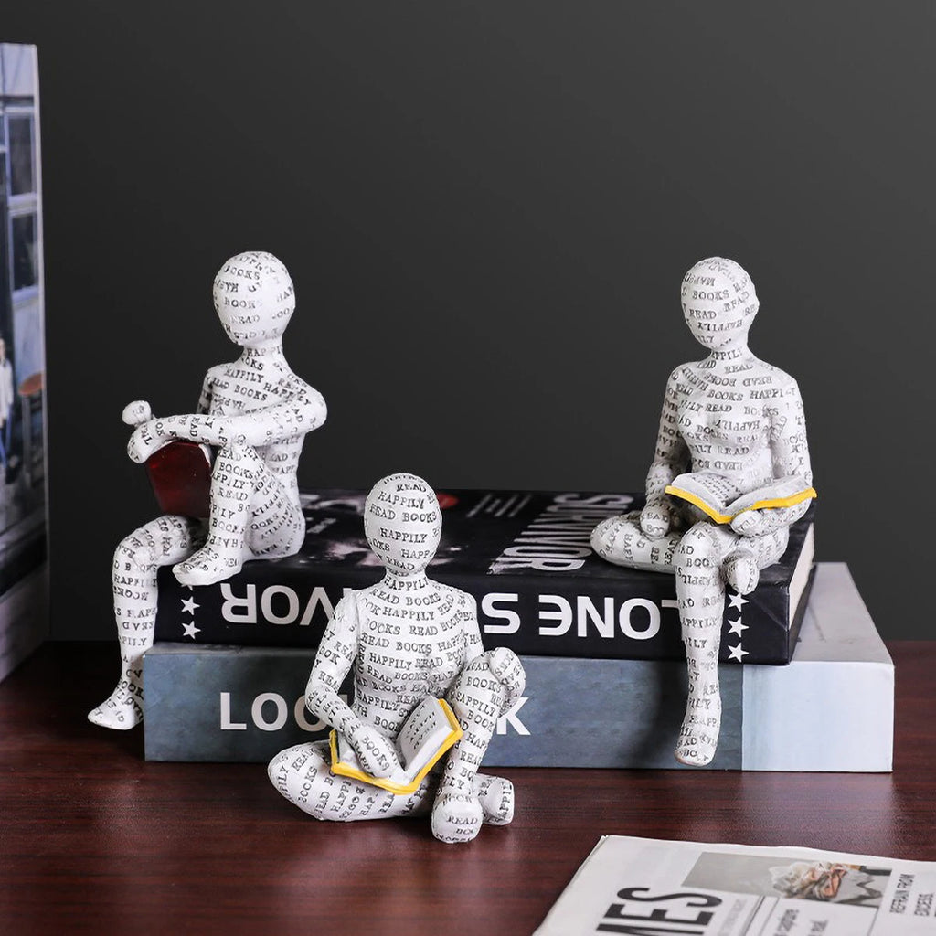 Nordic Reading Figurine – Minimalist Book Lover Decor