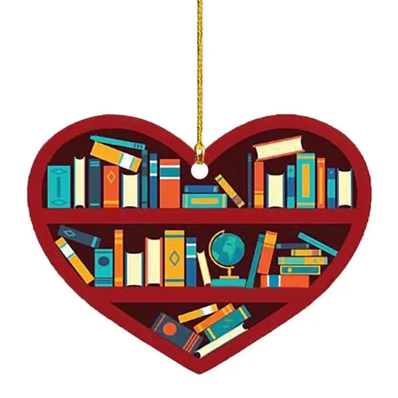 Book Lover Bookshelf Heart Ornament Gift for Readers
