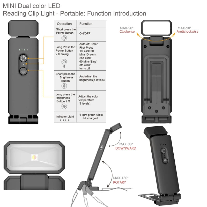Clip-On Reading Light – USB Rechargeable Book Light