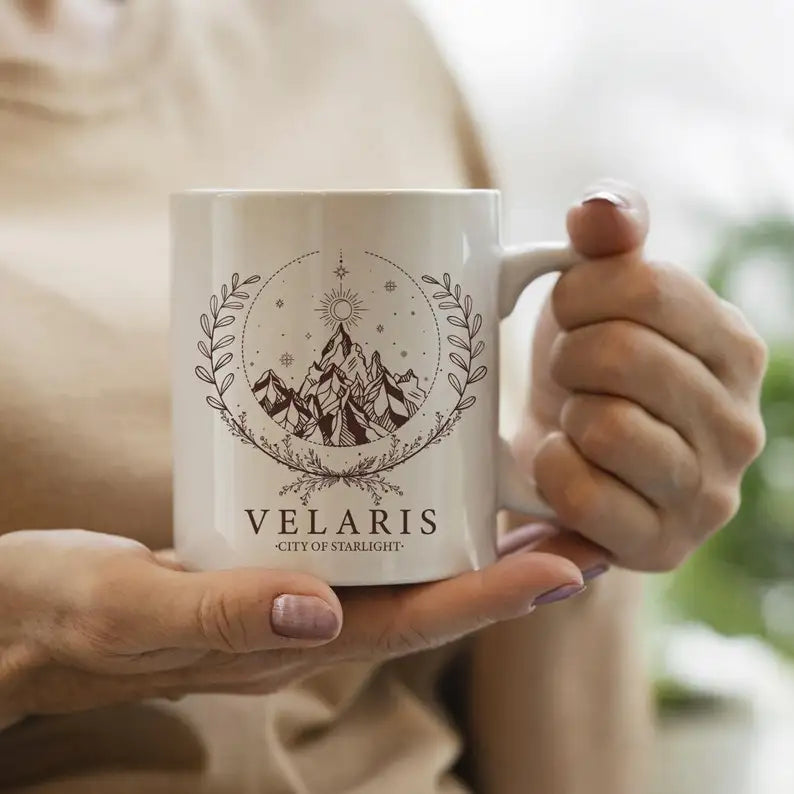 Fantasy Bookish Mug – Celestial Mountain Coffee Cup for Readers & Romantasy Lovers