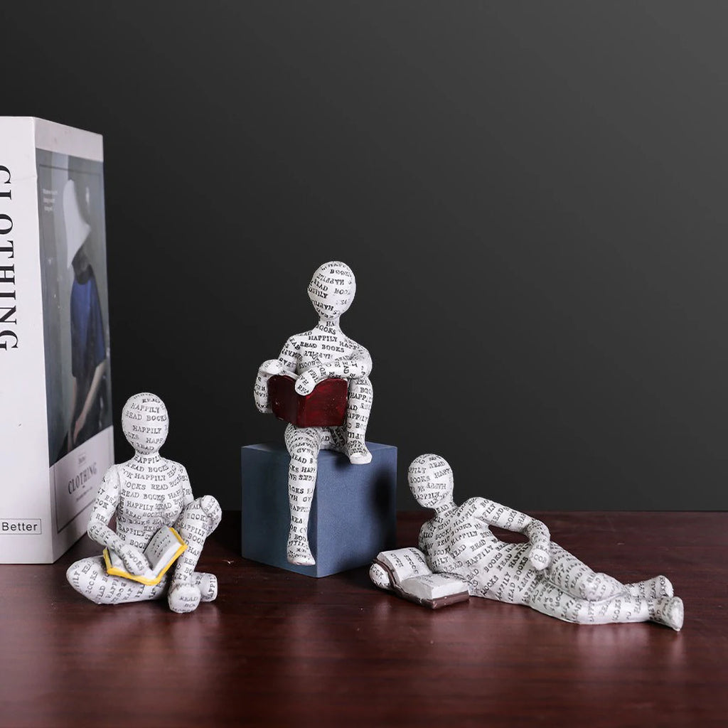 Nordic Reading Figurine – Minimalist Book Lover Decor