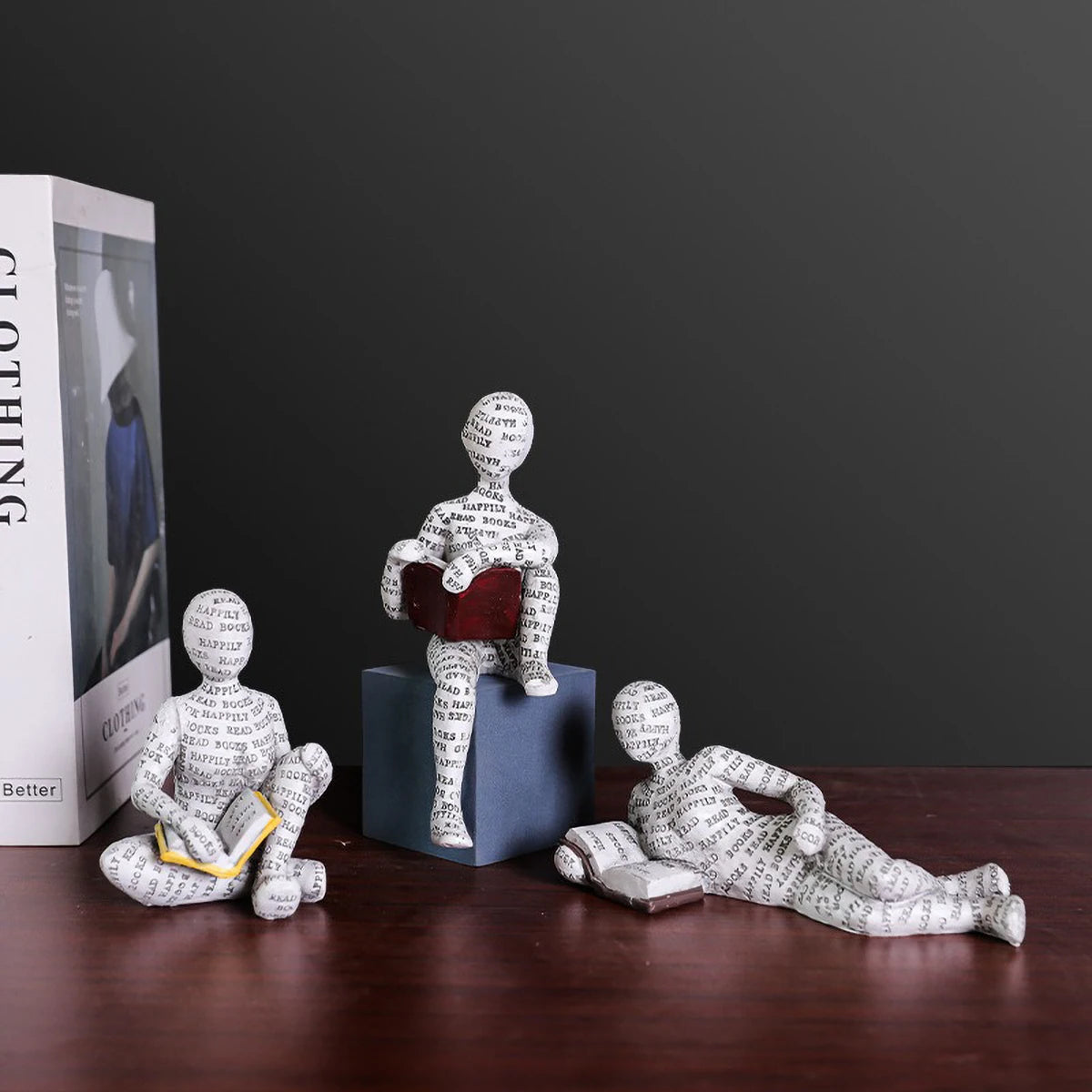 Nordic Reading Figurine – Minimalist Book Lover Decor