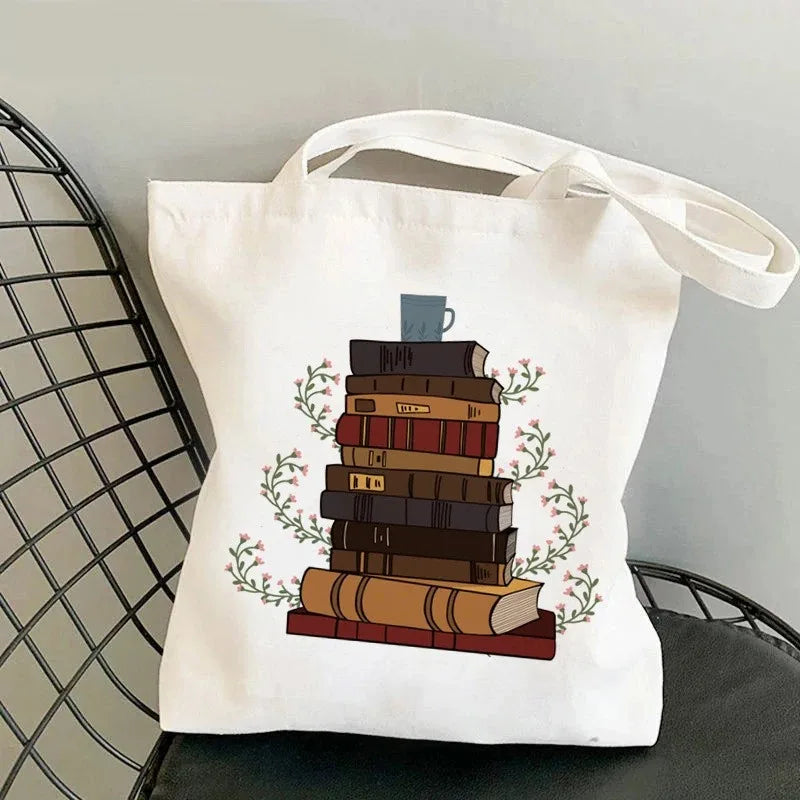 Book Lover Floral Canvas Tote Bag