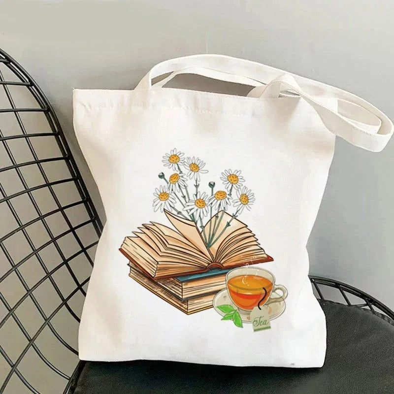 Book Lover Floral Canvas Tote Bag