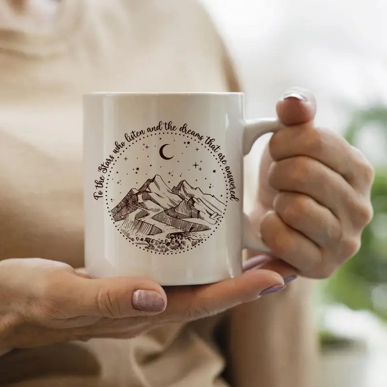 Fantasy Bookish Mug – Celestial Mountain Coffee Cup for Readers & Romantasy Lovers