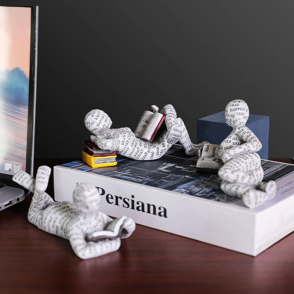 Nordic Reading Figurine – Minimalist Book Lover Decor