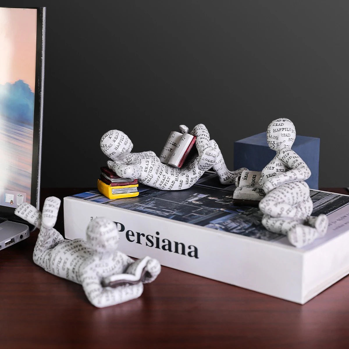Nordic Reading Figurine – Minimalist Book Lover Decor