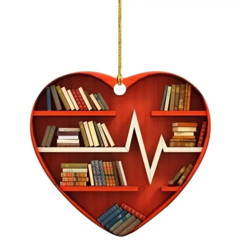 Book Lover Bookshelf Heart Ornament Gift for Readers
