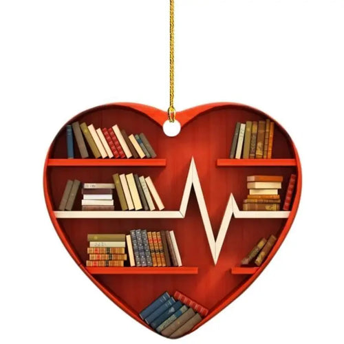 Book Lover Bookshelf Heart Ornament Gift for Readers