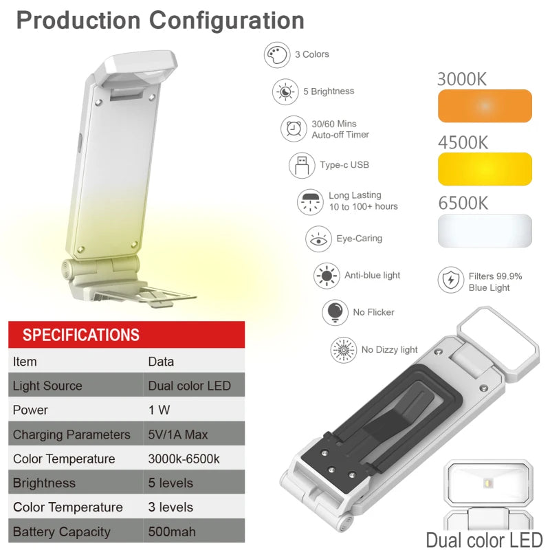 Clip-On Reading Light – USB Rechargeable Book Light