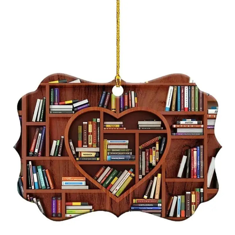Book Lover Bookshelf Heart Ornament Gift for Readers