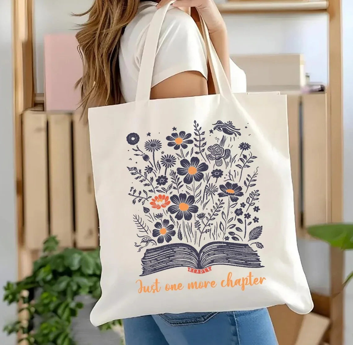 Floral Book Lover Canvas Tote Bag