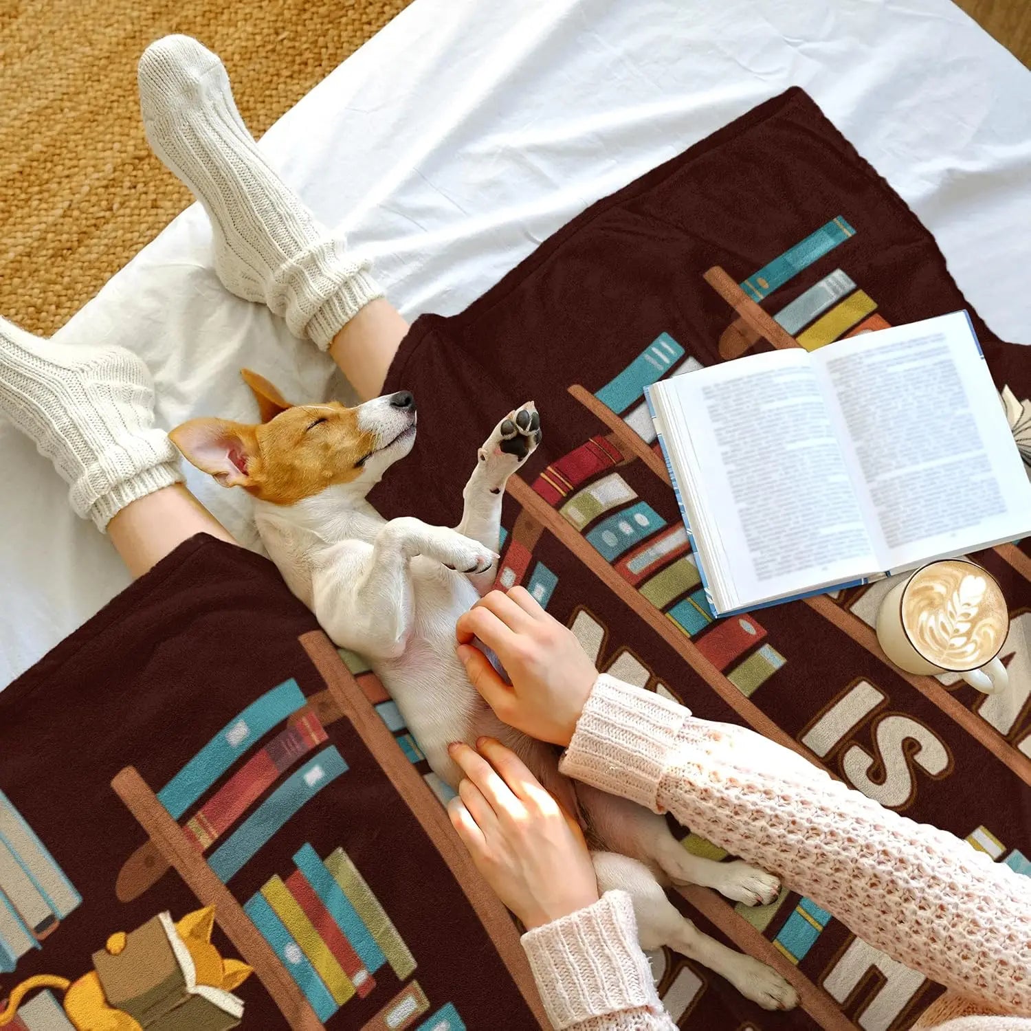 Cozy Book Lover Blanket – “Reading Is My Happy Place” Throw