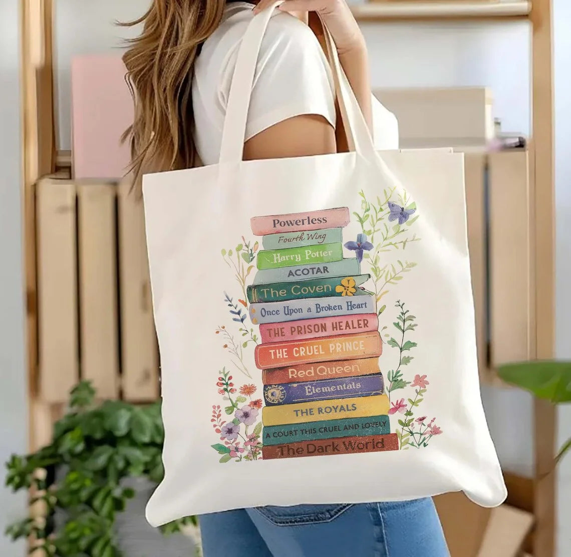 Floral Book Lover Canvas Tote Bag